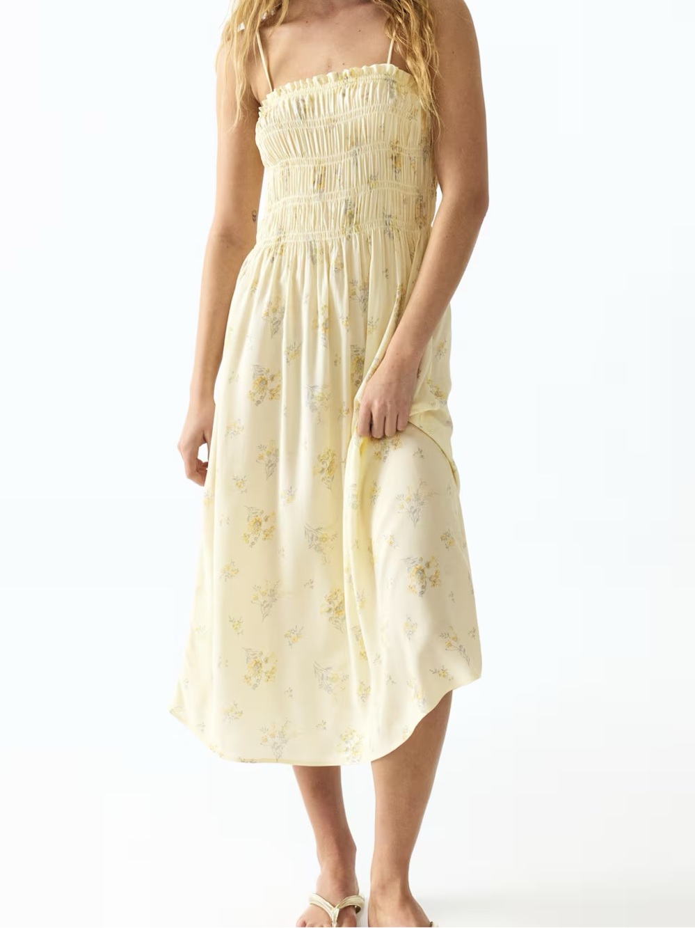 Small women’s floral yellow summer dress midi by H&M